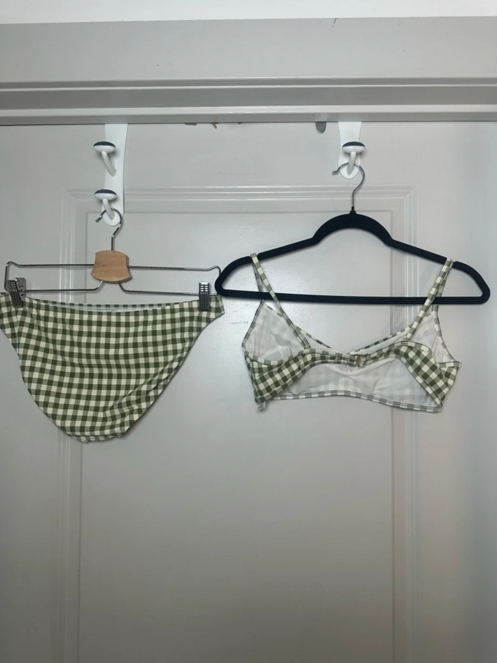 Tory Burch Gingham Check Green & Cream Two Piece Bikini, Size Medium